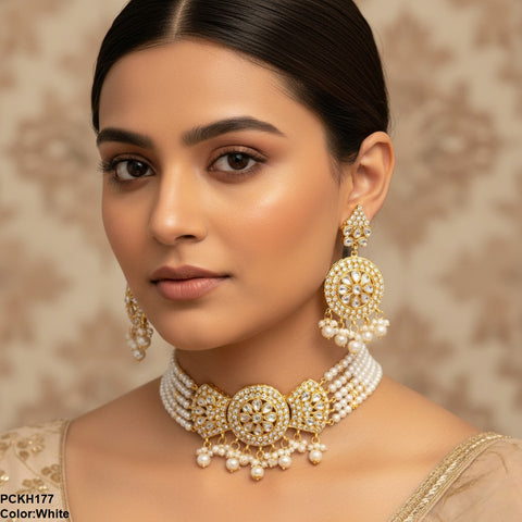 PCKH177 SDQ Pear Flower Bow Chokar Set - PCKH