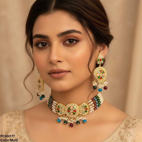 PCKH177 SDQ Pear Flower Bow Chokar Set - PCKH