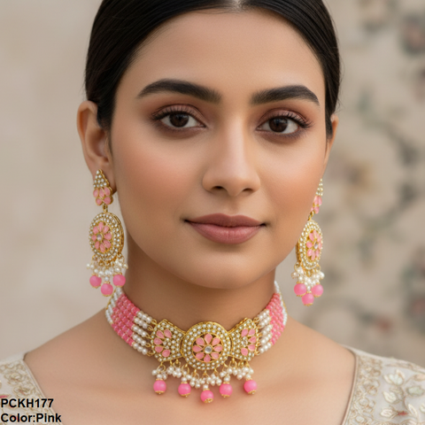 PCKH177 SDQ Pear Flower Bow Chokar Set - PCKH