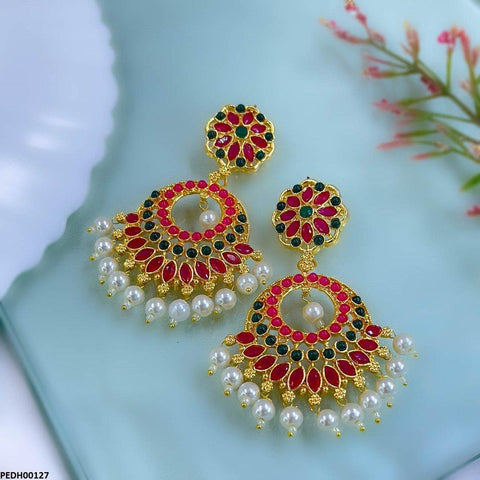 PEDH00127 MZM Flower Round Drop Earrings - PEDH