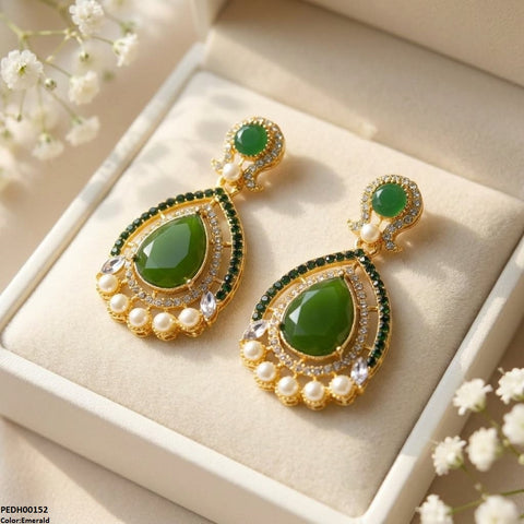 PEDH00152 FRN Round Pearl Tear Drop Earring - PEDH