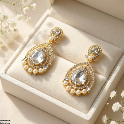 PEDH00152 FRN Round Pearl Tear Drop Earring - PEDH