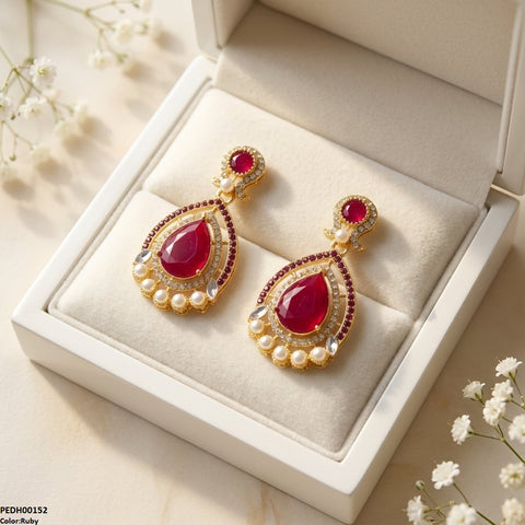PEDH00152 FRN Round Pearl Tear Drop Earring - PEDH