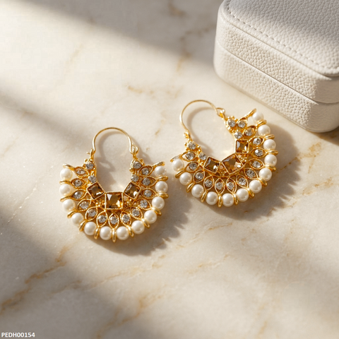 PEDH00154 MZM Square Stone Pearl Drop Earring - PEDH