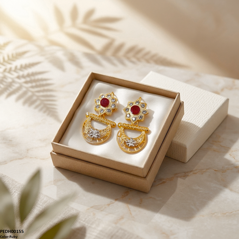 PEDH00155 FRN Star Flower Moon Drop Earrings - PEDH