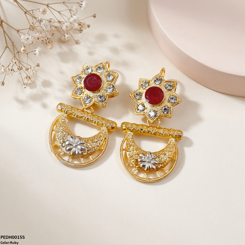 PEDH00155 FRN Star Flower Moon Drop Earrings - PEDH