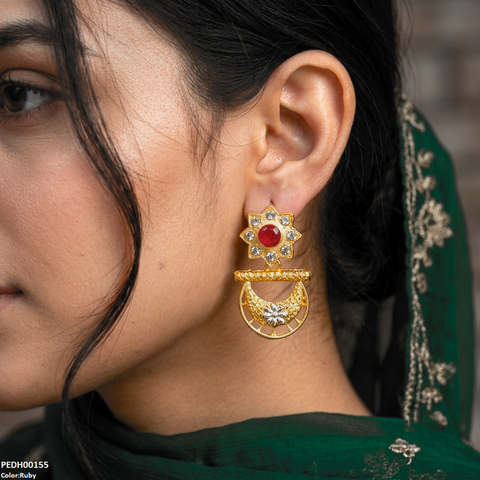 PEDH00155 FRN Star Flower Moon Drop Earrings - PEDH
