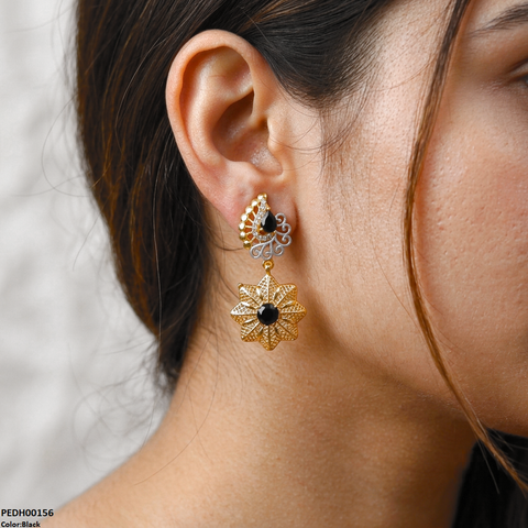 PEDH00156 FRN Tear Flower Drop Earrings - PEDH