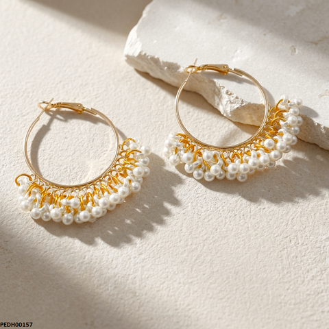 PEDH00157 MZM  Round Pearl Drops Earrings - PEDH