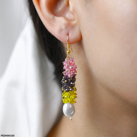 PEDH00160 FRN Grapes Cluster Pearl Drops Earrings - PEDH