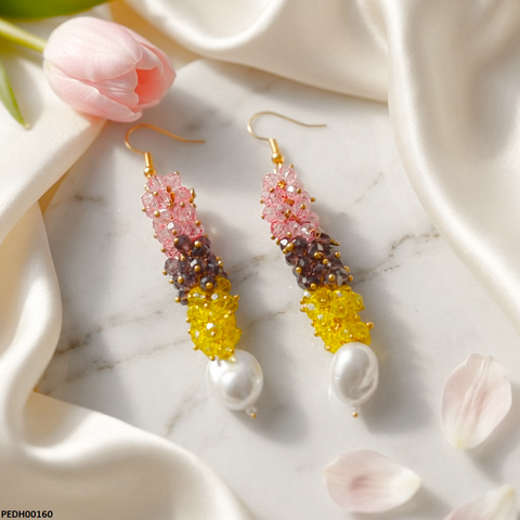 PEDH00160 FRN Grapes Cluster Pearl Drops Earrings - PEDH