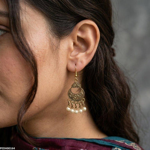 PEDH00164 ABD Antique Moon Pearl Drop  Earrings - PEDH