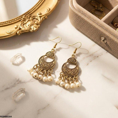 PEDH00164 ABD Antique Moon Pearl Drop  Earrings - PEDH