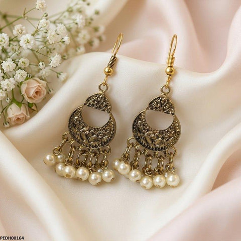 PEDH00164 ABD Antique Moon Pearl Drop  Earrings - PEDH