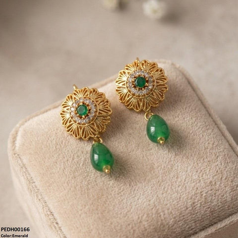 PEDH00166 FRN Round Flower Pearl Drop Earrings - PEDH
