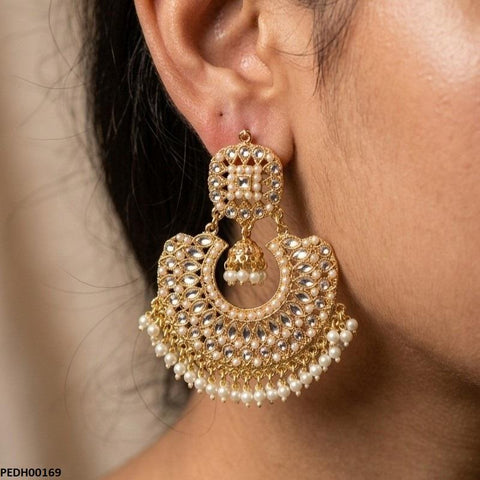 PEDH00169 MZM Round Pearl Bell Drop Earring - PEDH