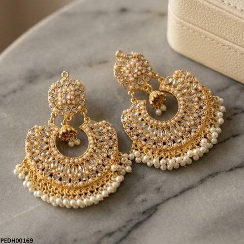 PEDH00169 MZM Round Pearl Bell Drop Earring - PEDH