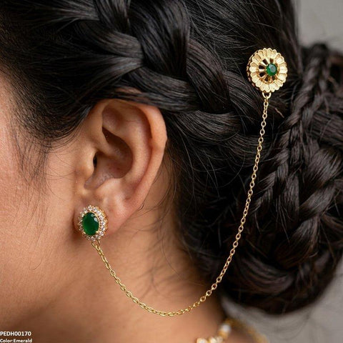 PEDH00170 MZM Ear Long Chain Hiar Cuff Earrings - PEDH