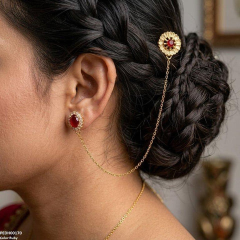 PEDH00170 MZM Ear Long Chain Hiar Cuff Earrings - PEDH