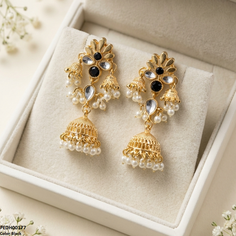 PEDH00177 SDQ Flower Jhumki Drop Earrings - PEDH