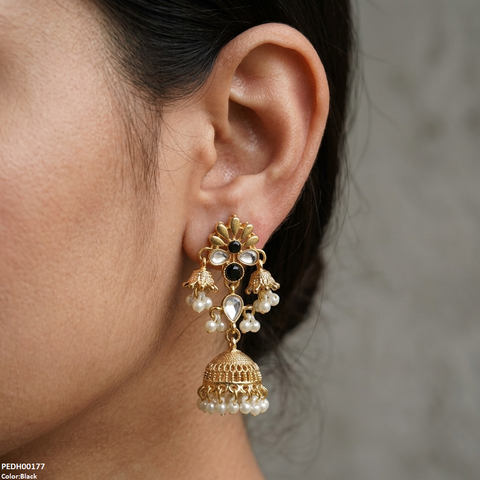 PEDH00177 SDQ Flower Jhumki Drop Earrings - PEDH