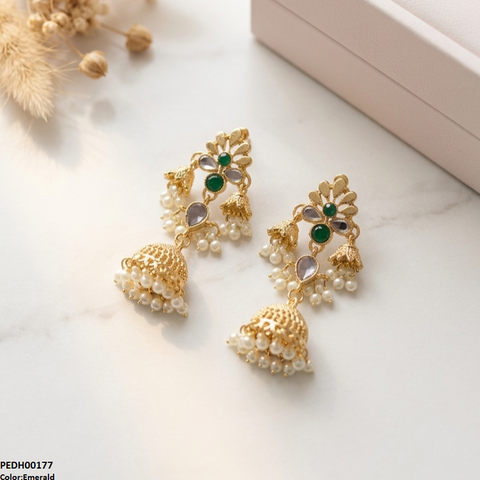 PEDH00177 SDQ Flower Jhumki Drop Earrings - PEDH