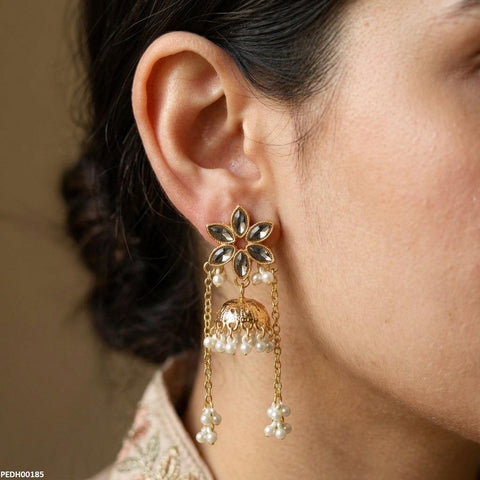 PEDH00185 SDQ Flower Layer Pearl Drop Earrings - PEDH