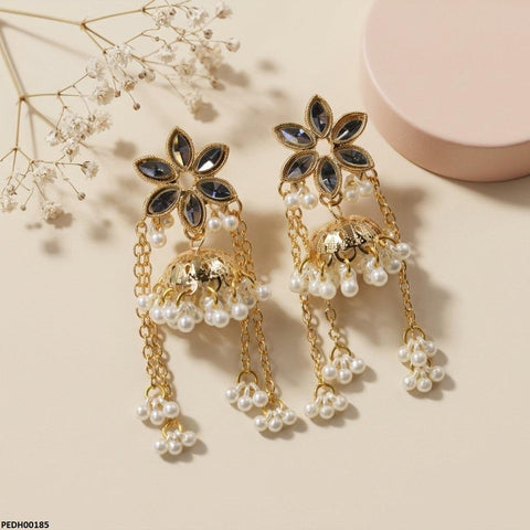 PEDH00185 SDQ Flower Layer Pearl Drop Earrings - PEDH