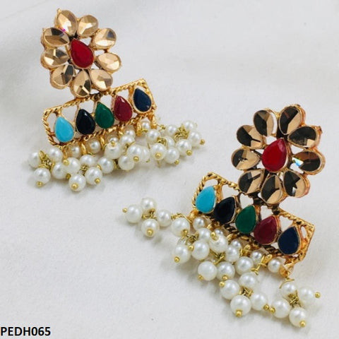 PEDH065 FRN Flower Pearl  Earrings Drop - PEDH
