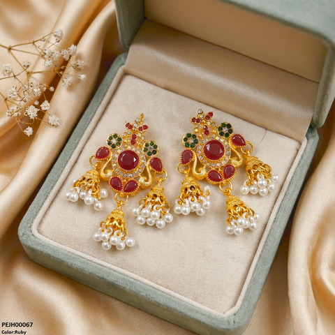PEJH00067 FRN Tear Flower Pearl Drop Jhumki - PEJH