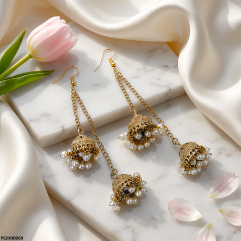 PEJH00069 ABD Antique Double Jhumki Pearl Drop - PEJH