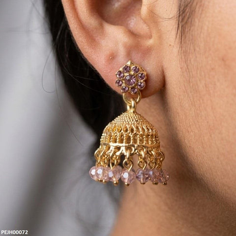PEJH00072 SDQ Flower Pearl Drop Jhumki - PEJH