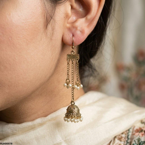 PEJH00078 ABD Antique Layered Pearl Drop Jhumki - PEJH