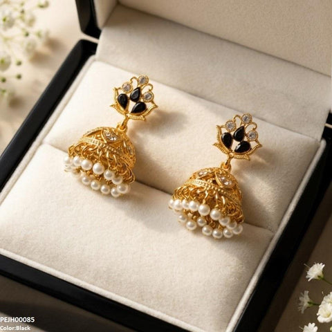 PEJH00085 FRN Flower Pearl Drop Jhumki Drop - PEJH