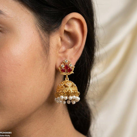 PEJH00085 FRN Flower Pearl Drop Jhumki Drop - PEJH