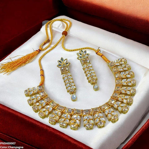 PNSH00007 SDQ Reactangle/Oval Tear Necklace Set - PNSH