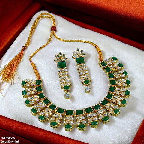 PNSH00007 SDQ Reactangle/Oval Tear Necklace Set - PNSH