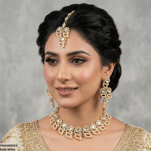 PNSH00043 MZM Leaf Round Necklace Set - PNSH