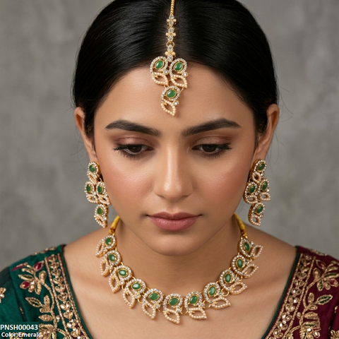 PNSH00043 MZM Leaf Round Necklace Set - PNSH