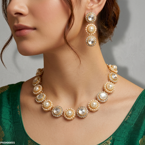 PNSH00055 ABD Round Pearl Necklace Set - PNSH