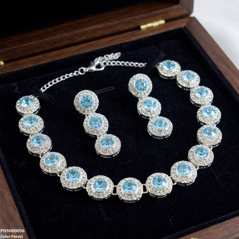 PNSH00056 ABD Round Crystal Stone Necklace Set - PNSH