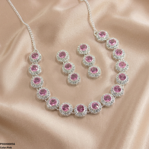 PNSH00056 ABD Round Crystal Stone Necklace Set - PNSH