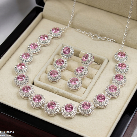 PNSH00056 ABD Round Crystal Stone Necklace Set - PNSH