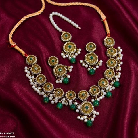 PNSH00057 ABD Round Antique Pearl Drop Necklace Set - PNSH
