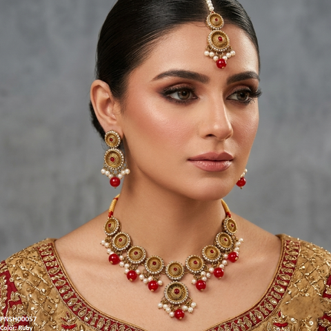 PNSH00057 ABD Round Antique Pearl Drop Necklace Set - PNSH