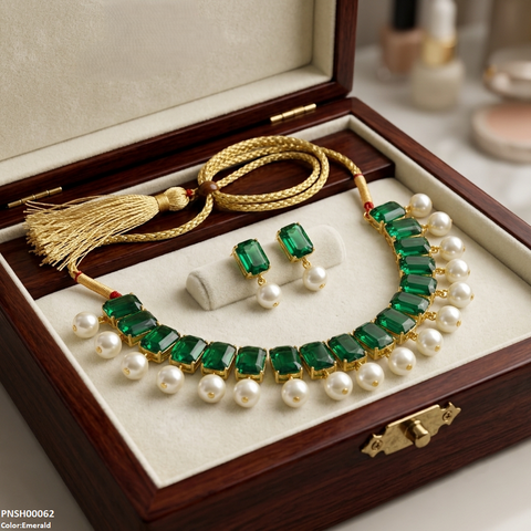 PNSH00062 ABD Rectangle Pearl Drop Necklace Set - PNSH