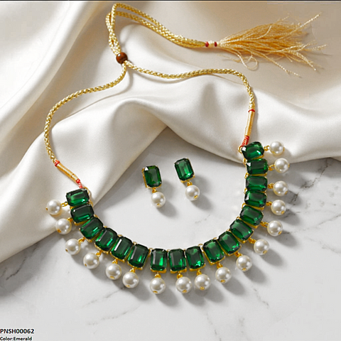 PNSH00062 ABD Rectangle Pearl Drop Necklace Set - PNSH
