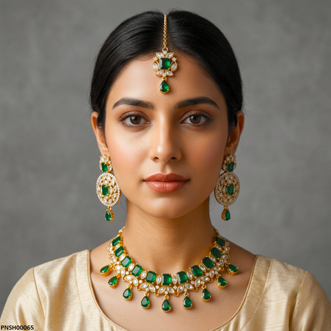 PNSH00065 FRN Rectangle/Tear Drop Necklace Set - PNSH