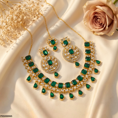 PNSH00065 FRN Rectangle/Tear Drop Necklace Set - PNSH