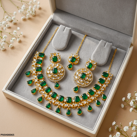PNSH00065 FRN Rectangle/Tear Drop Necklace Set - PNSH